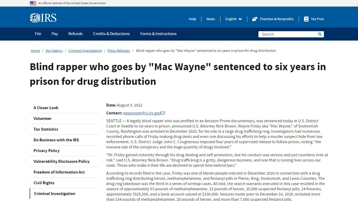 Blind rapper who goes by "Mac Wayne" sentenced to six years in prison ...